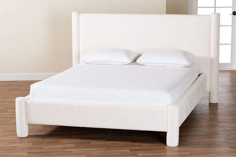 Lilly Modern White Teddy-Bear Fabric King Size Platform Bed