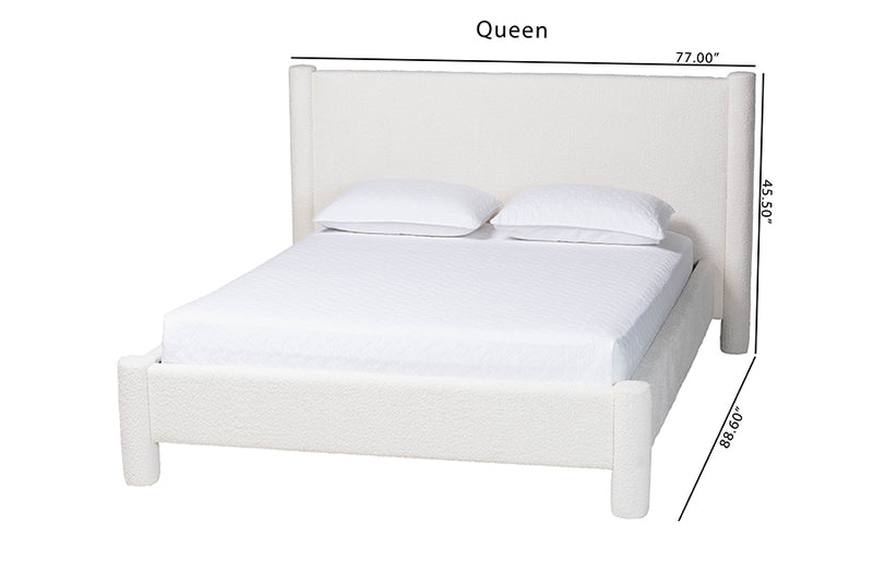 Lilly Modern White Teddy-Bear Fabric Queen Size Platform Bed