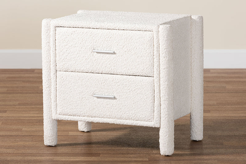 Lilly Modern White Teddy-Bear Fabric 2-Drawer Nightstand