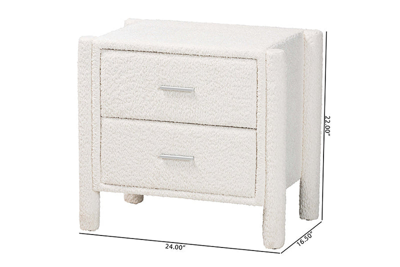 Lilly Modern White Teddy-Bear Fabric 2-Drawer Nightstand Baxton