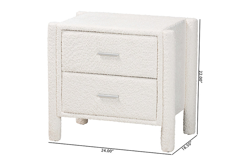 Lilly Modern White Teddy-Bear Fabric 2-Drawer Nightstand