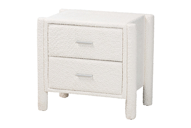 Lilly Modern White Teddy-Bear Fabric 2-Drawer Nightstand