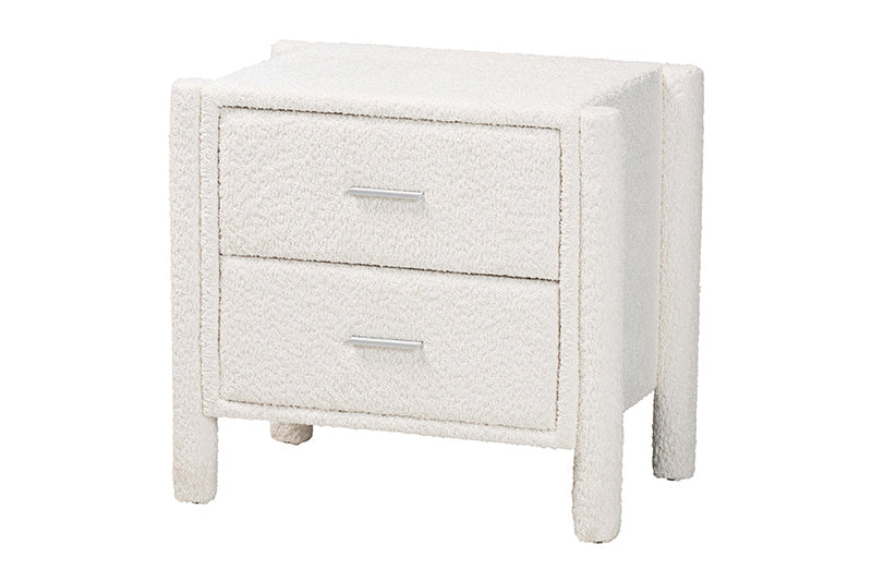 Lilly Modern White Teddy-Bear Fabric 2-Drawer Nightstand Baxton