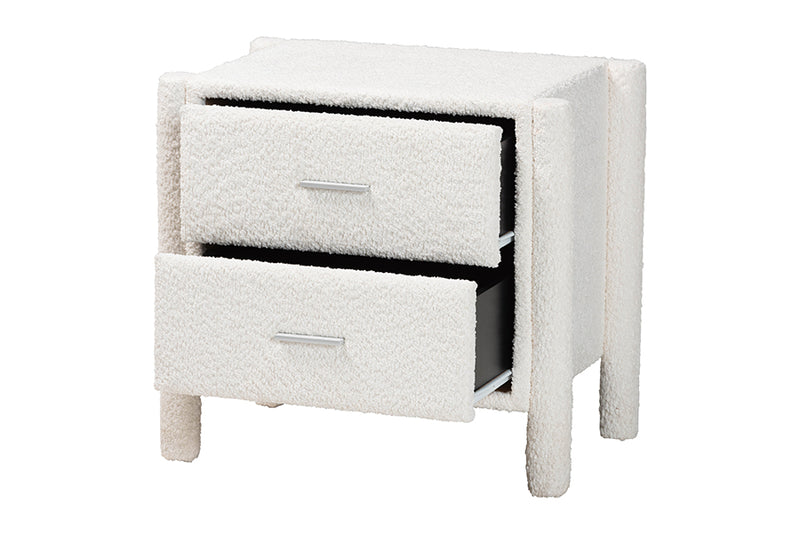 Lilly Modern White Teddy-Bear Fabric 2-Drawer Nightstand