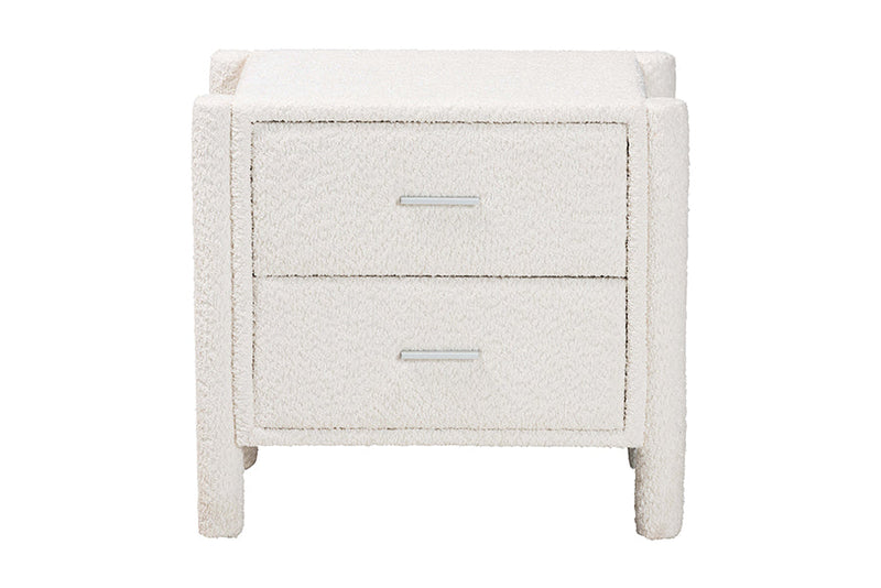 Lilly Modern White Teddy-Bear Fabric 2-Drawer Nightstand Baxton
