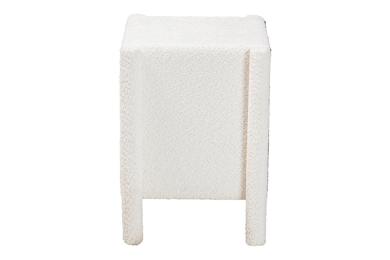Lilly Modern White Teddy-Bear Fabric 2-Drawer Nightstand Baxton