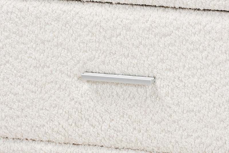 Lilly Modern White Teddy-Bear Fabric 2-Drawer Nightstand Baxton