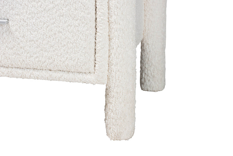 Lilly Modern White Teddy-Bear Fabric 2-Drawer Nightstand Baxton
