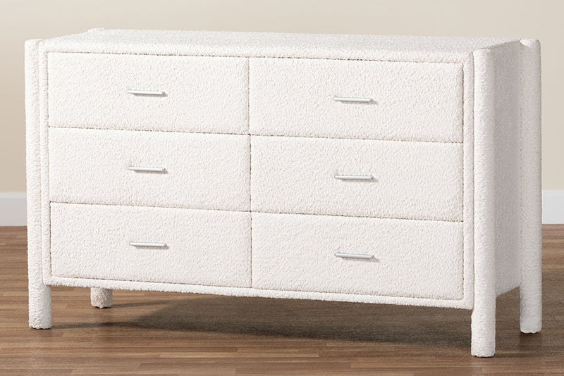 Lilly Modern White Teddy-Bear Fabric 6-Drawer Dresser