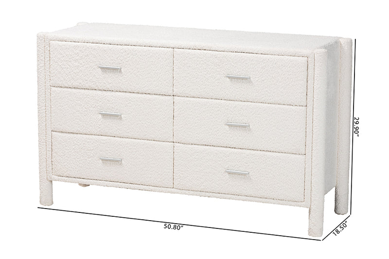 Lilly Modern White Teddy-Bear Fabric 6-Drawer Dresser