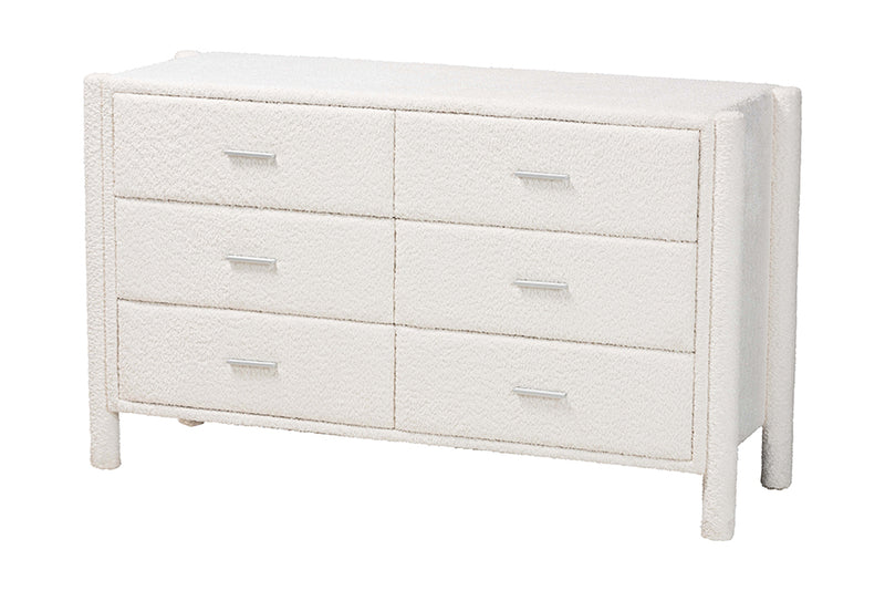 Lilly Modern White Teddy-Bear Fabric 6-Drawer Dresser