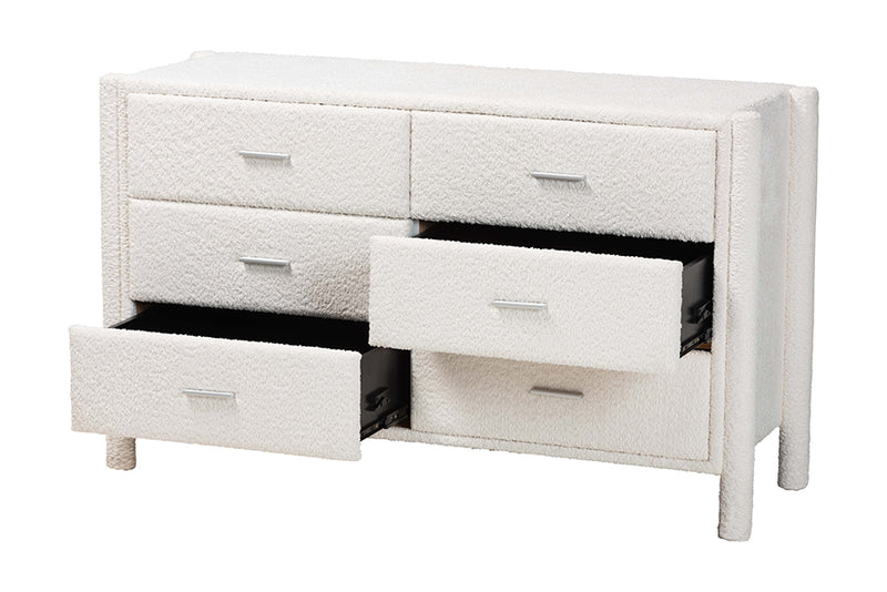 Lilly Modern White Teddy-Bear Fabric 6-Drawer Dresser