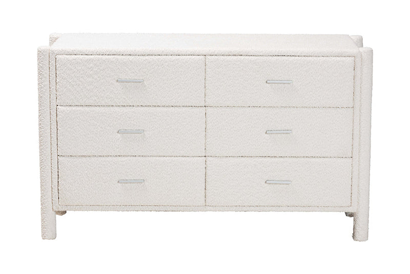 Lilly Modern White Teddy-Bear Fabric 6-Drawer Dresser Baxton