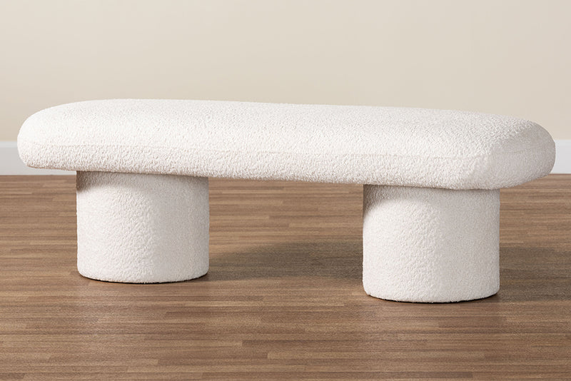 Lilly Modern White Teddy-Bear Fabric Accent Bench