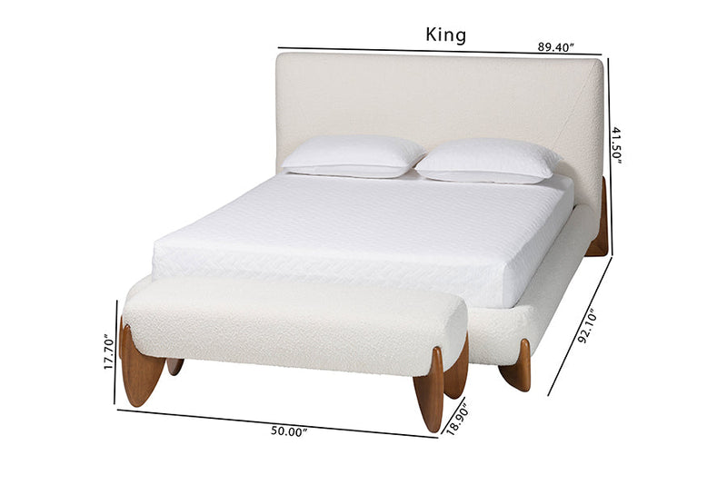Clarisse Cream Boucle King 2Pc Bedroom Set Baxton