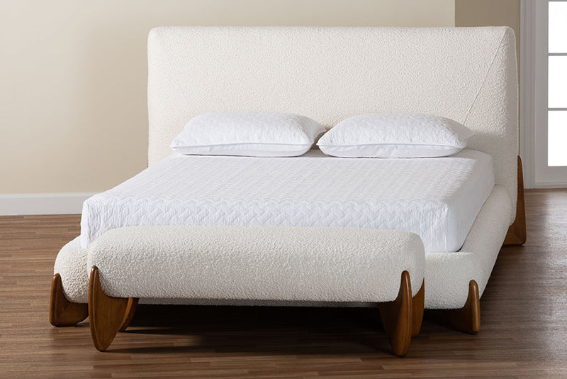 Clarisse Cream Boucle King 2Pc Bedroom Set Baxton