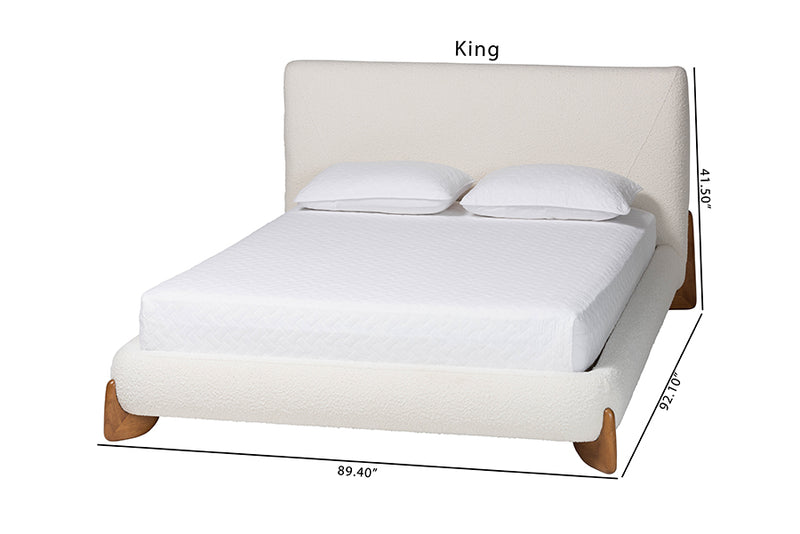 Clarisse Mid-Century Modern Cream Boucle King Platform Bed