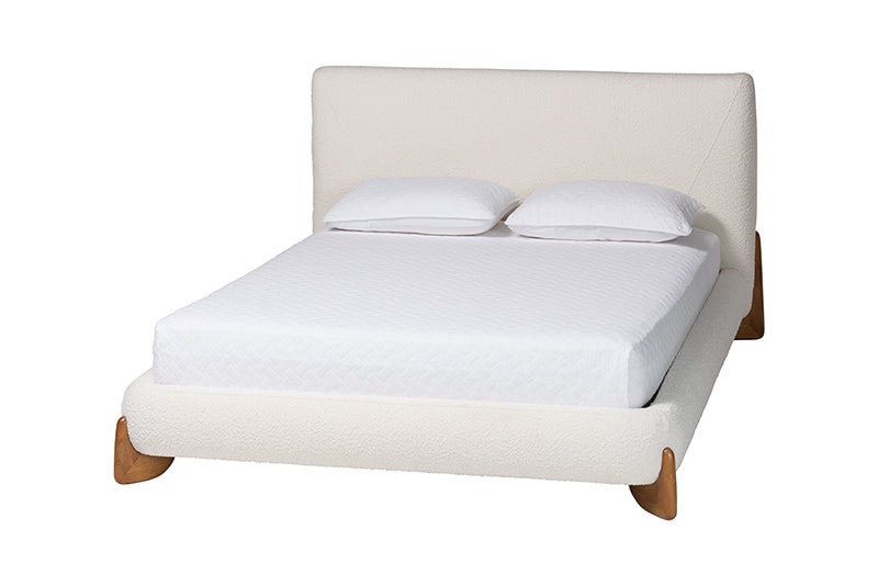 Clarisse Mid-Century Modern Cream Boucle King Platform Bed