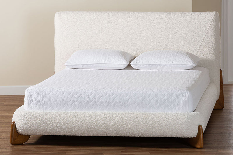 Clarisse Cream Boucle Queen Platform Bed Baxton