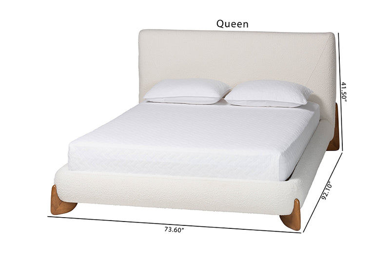 Clarisse Mid-Century Modern Cream Boucle King Platform Bed