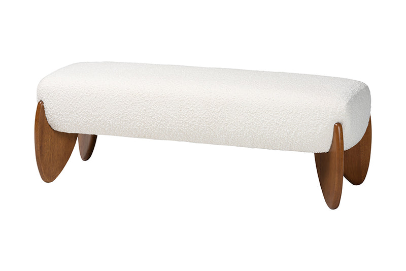 Clarisse Mid-Century Modern Cream Boucle Accent Bench