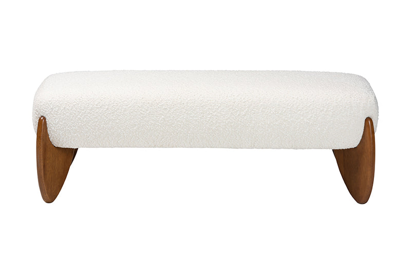 Clarisse Mid-Century Modern Cream Boucle Accent Bench