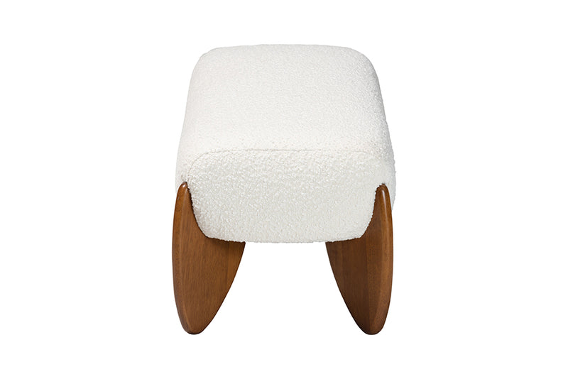 Clarisse Mid-Century Modern Cream Boucle Accent Bench