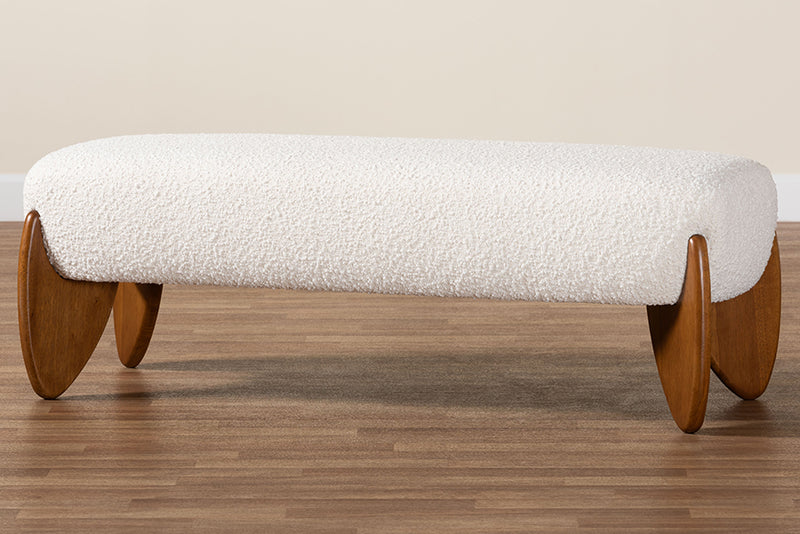 Clarisse Mid-Century Modern Cream Boucle Accent Bench