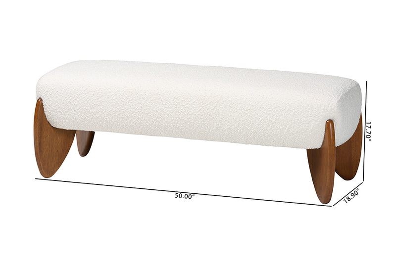 Clarisse Mid-Century Modern Cream Boucle Accent Bench