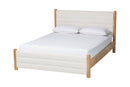 Fumito Modern Cream Boucle and Oak Brown Wood Queen Bed Baxton