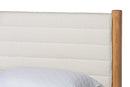 Fumito Modern Cream Boucle and Oak Brown Wood Queen Bed Baxton