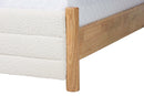Fumito Modern Cream Boucle and Oak Brown Wood Queen Bed Baxton