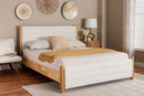 Fumito Modern Cream Boucle and Oak Brown Wood Queen Bed Baxton