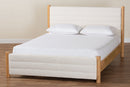 Fumito Modern Cream Boucle and Oak Brown Wood Queen Bed Baxton