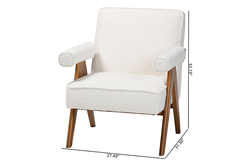 Hawthorn Japandi Cream Boucle and Walnut Brown Wood Accent Chair