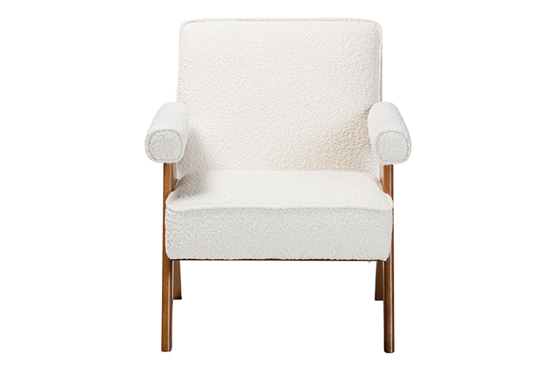 Hawthorn Japandi Cream Boucle and Walnut Brown Wood Accent Chair