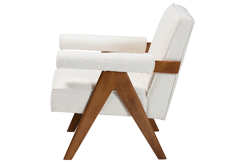 Hawthorn Japandi Cream Boucle and Walnut Brown Wood Accent Chair