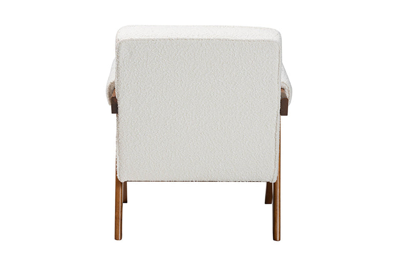 Hawthorn Japandi Cream Boucle and Walnut Brown Wood Accent Chair Baxton