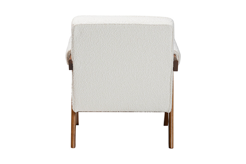 Hawthorn Japandi Cream Boucle and Walnut Brown Wood Accent Chair