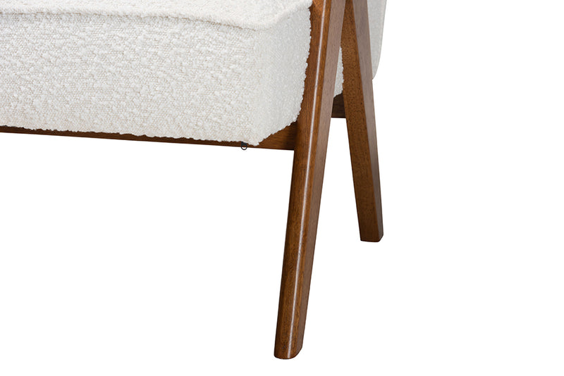 Hawthorn Japandi Cream Boucle and Walnut Brown Wood Accent Chair