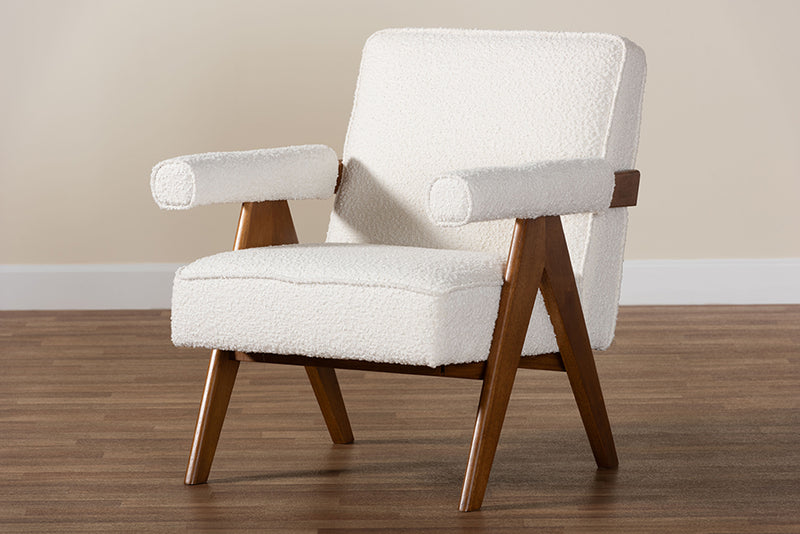 Hawthorn Japandi Cream Boucle and Walnut Brown Wood Accent Chair