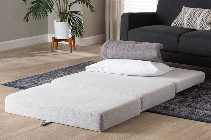 Lankston Modern Light Gray Fabric Convertible Sleeper Ottoman Baxton