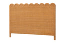 Elwood Bohemian Light Honey Scalloped Rattan Pitrit Queen Standalone Headboard Baxton