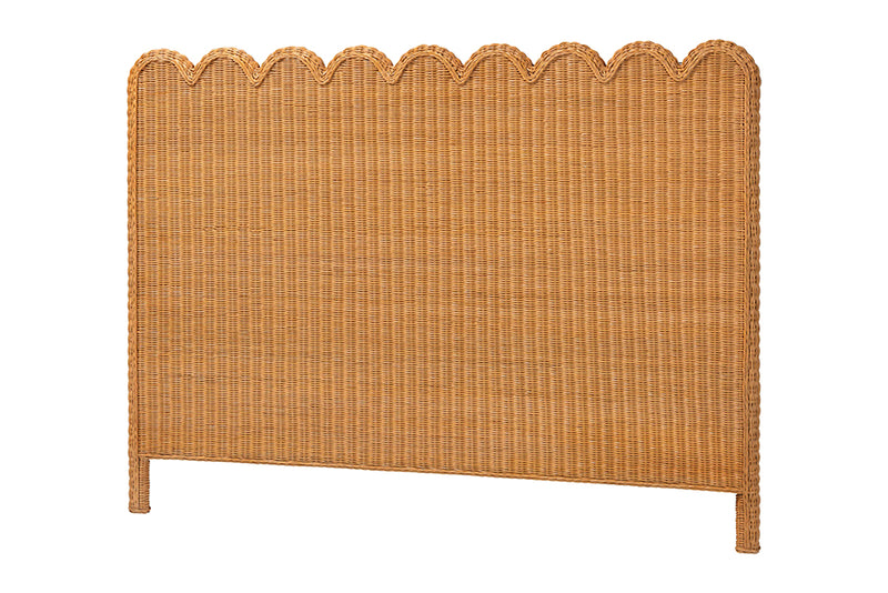 Elwood Bohemian Light Honey Scalloped Rattan Pitrit Queen Standalone Headboard