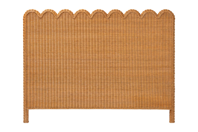 Elwood Bohemian Light Honey Scalloped Rattan Pitrit Queen Standalone Headboard