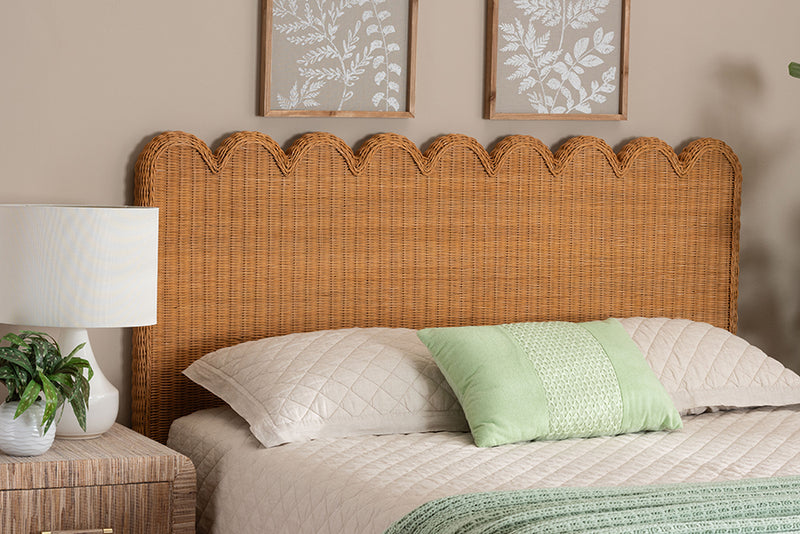 Elwood Bohemian Light Honey Scalloped Rattan Pitrit Queen Standalone Headboard