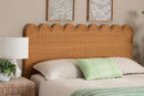 Elwood Bohemian Light Honey Scalloped Rattan Pitrit Queen Standalone Headboard Baxton
