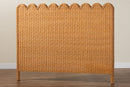 Elwood Bohemian Light Honey Scalloped Rattan Pitrit Queen Standalone Headboard Baxton