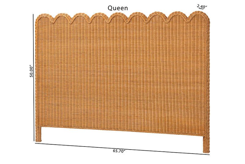 Elwood Bohemian Light Honey Scalloped Rattan Pitrit Queen Standalone Headboard