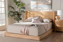 Derenik Japandi Natural Brown Wood Queen Size Platform Bed with Woven Rattan Baxton